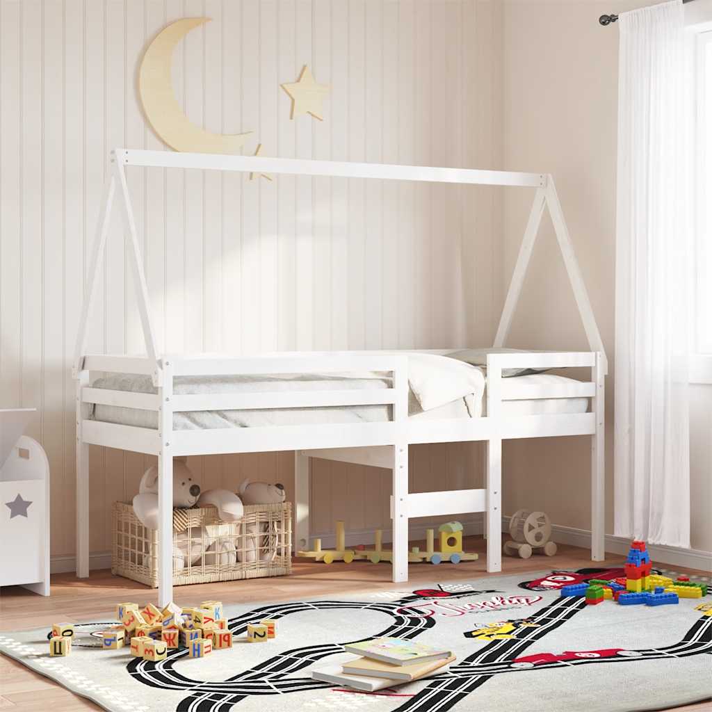 Techo de cama infantil madera maciza blanco 118x70x176,5 cm