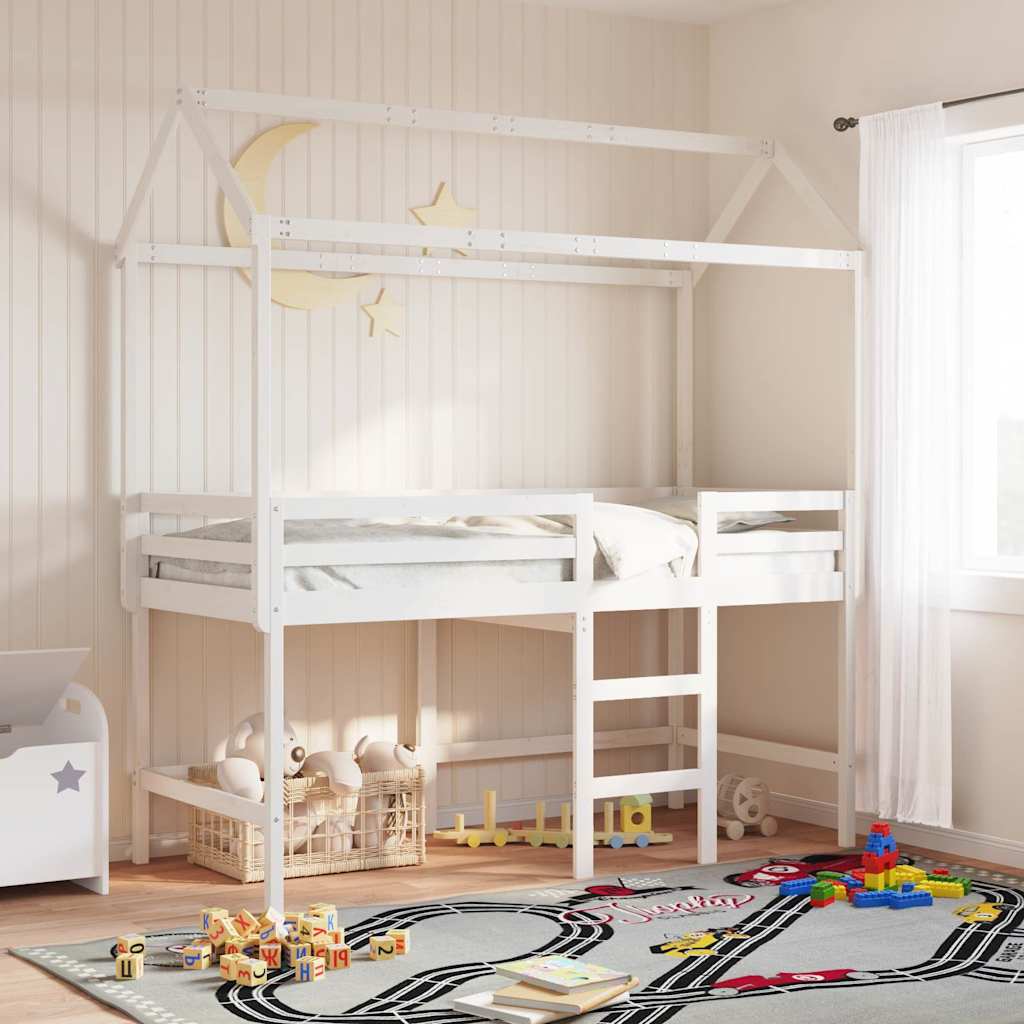 Techo de cama infantil madera maciza blanco 118x70x176,5 cm