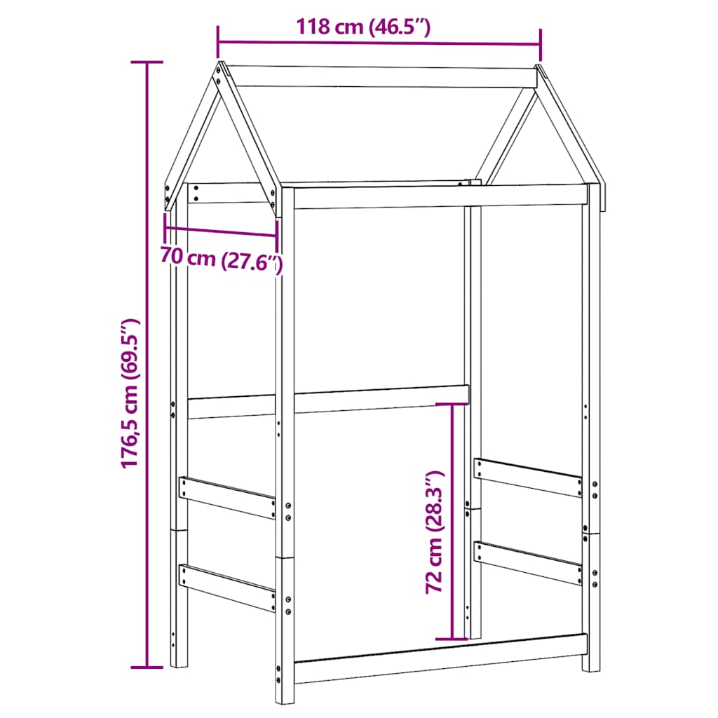 Techo de cama infantil madera maciza blanco 118x70x176,5 cm