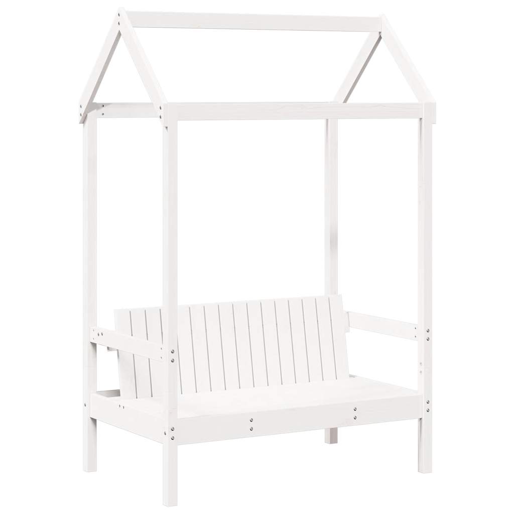 Banco con techo madera maciza de pino blanco 117,5x70x176,5 cm