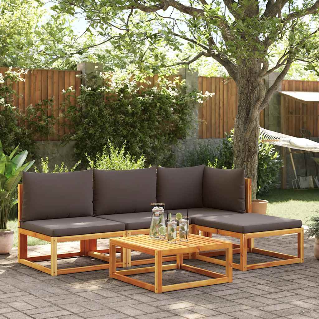 Sofá de jardín sin brazos con cojines de madera de acacia y cuerda