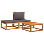 Conjunto de sofá de jardín de 3 piezas con cojines de madera de acacia y cuerda
