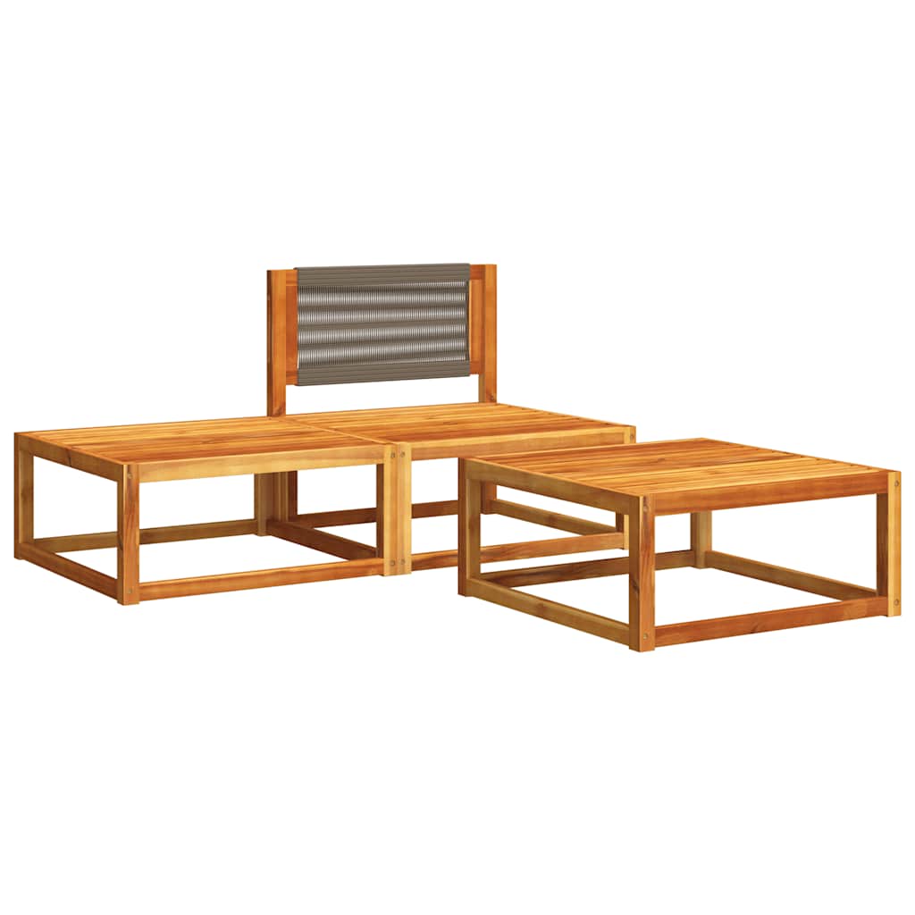Conjunto de sofá de jardín de 3 piezas con cojines de madera de acacia y cuerda