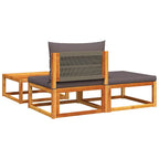 Conjunto de sofá de jardín de 3 piezas con cojines de madera de acacia y cuerda