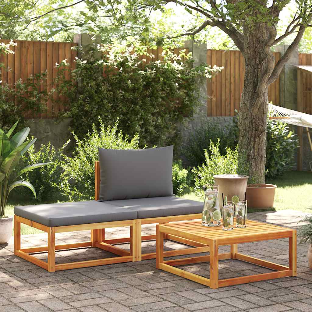Conjunto de sofá de jardín de 3 piezas con cojines de madera de acacia y cuerda