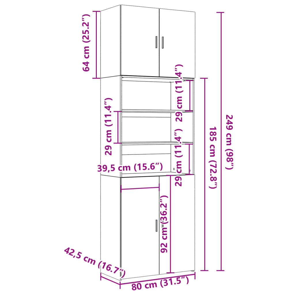 Aparador alto madera de ingeniería roble Sonoma 80x42,5x249 cm