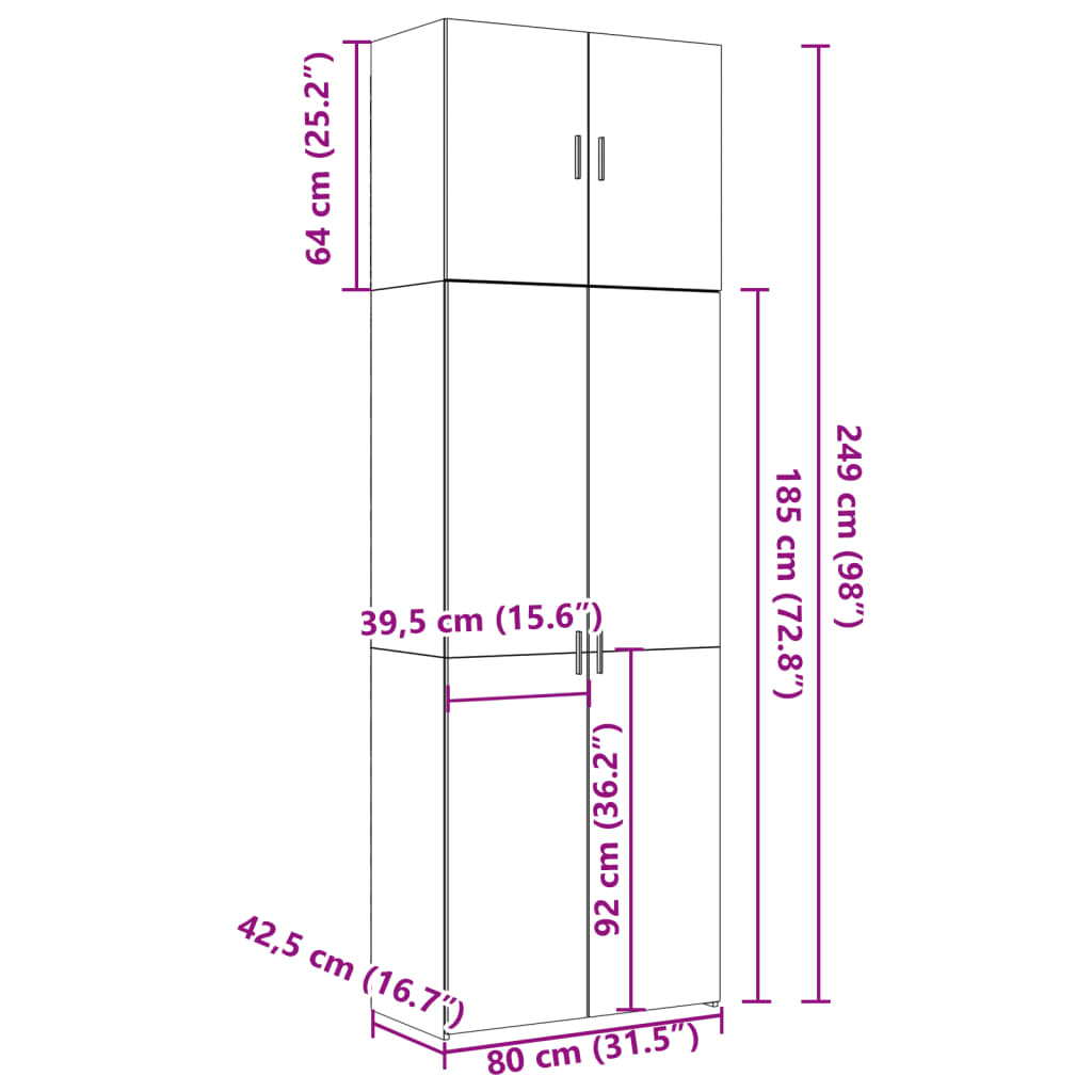 Aparador alto madera de ingeniería gris Sonoma 80x42,5x249 cm