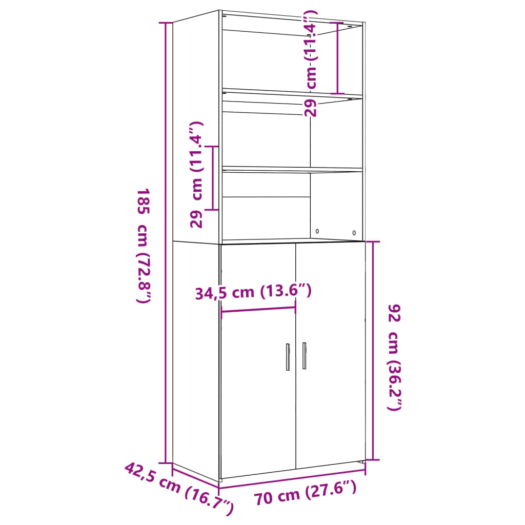 Aparador alto madera de ingeniería roble ahumado 70x42,5x185 cm