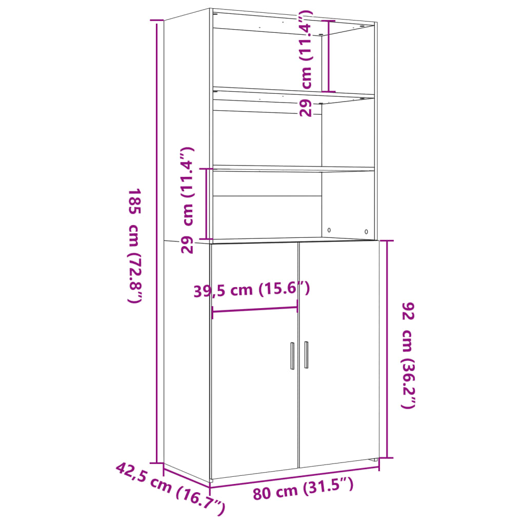 Aparador alto madera de ingeniería blanco 80x42,5x185 cm