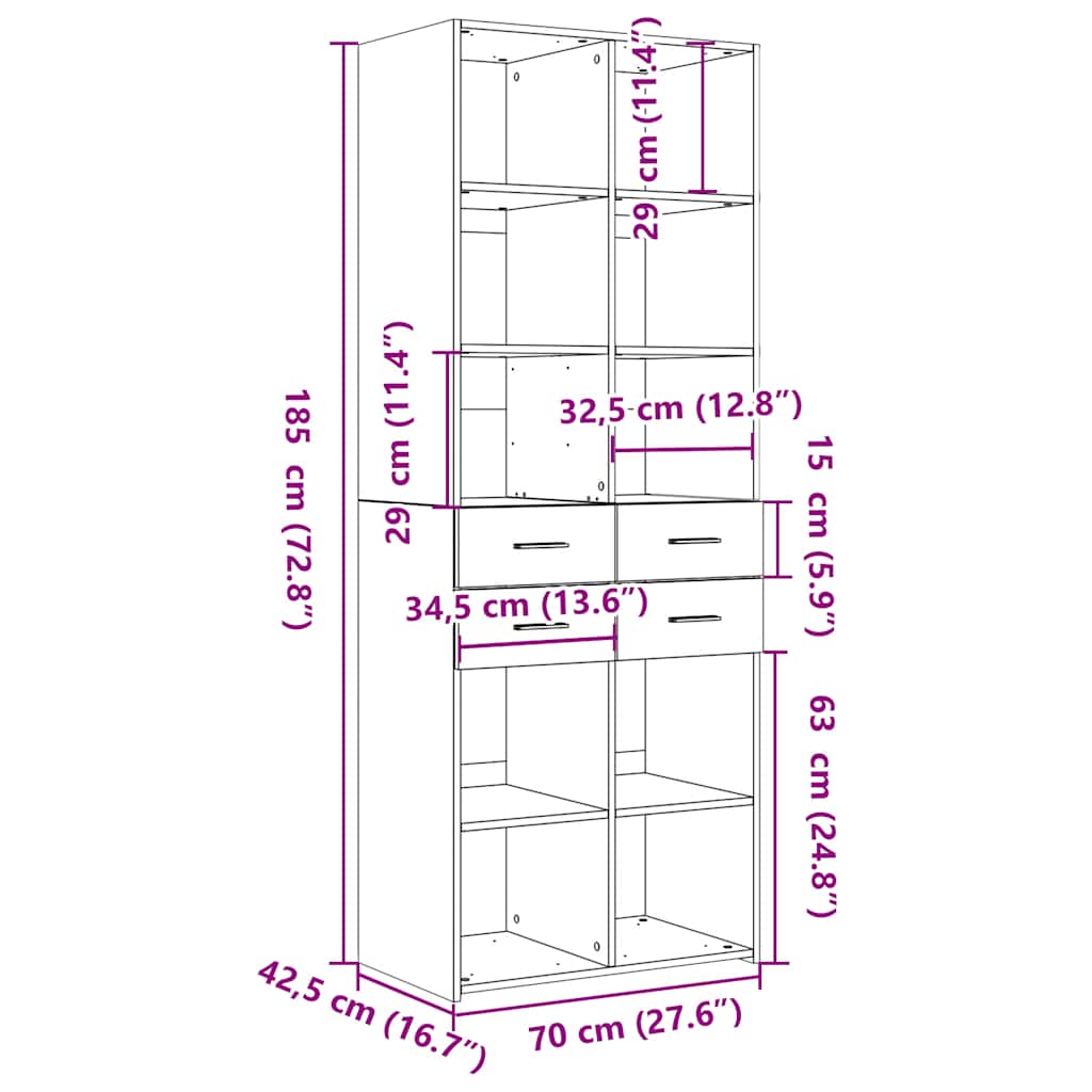 Aparador alto madera de ingeniería negro 70x42,5x185 cm