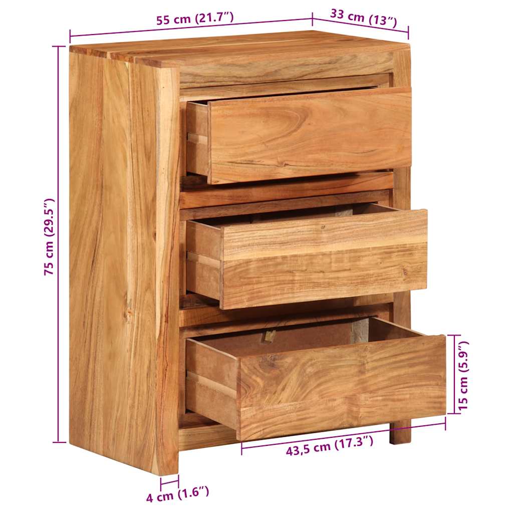 Cómoda de madera maciza de acacia 55x33x75 cm