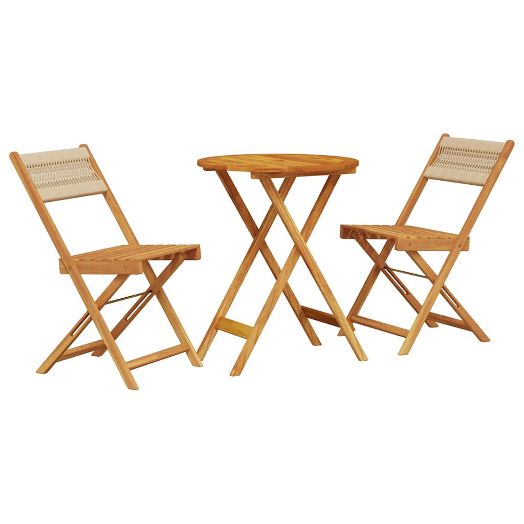 Juego de bistro de 3 piezas polipropileno y madera maciza beige