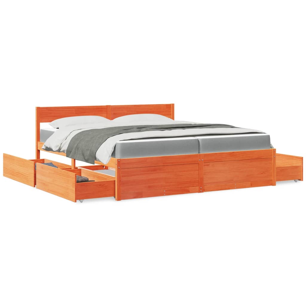 Cama con cajones y colchón madera maciza de pino 100x200 cm
