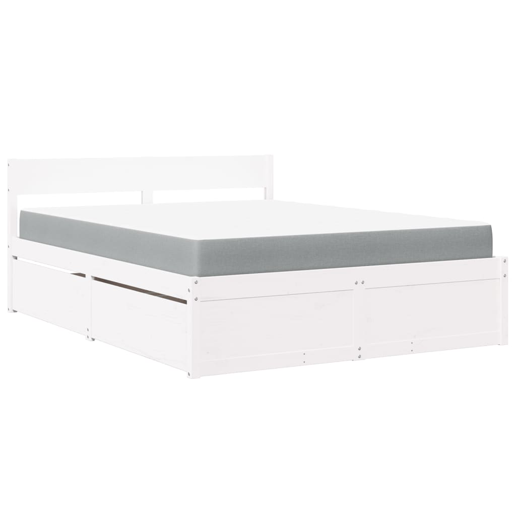 Cama con cajones y colchón madera maciza pino blanca 160x200 cm