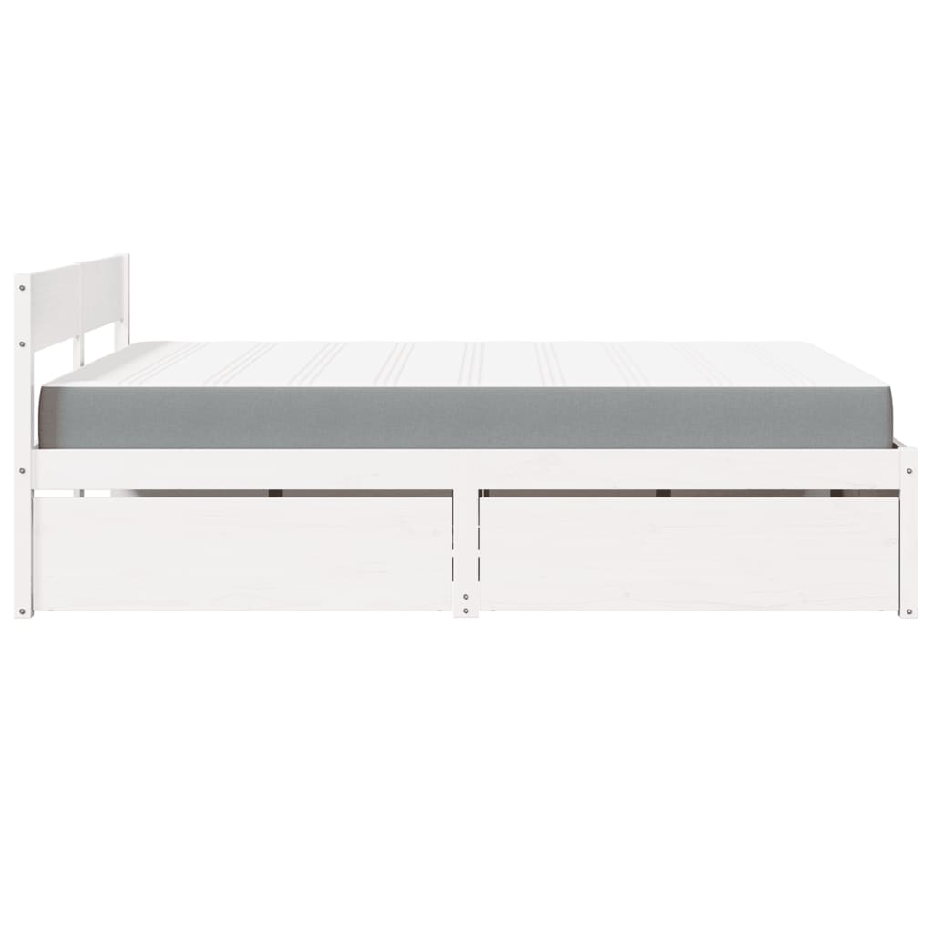 Cama con cajones y colchón madera maciza pino blanca 160x200 cm