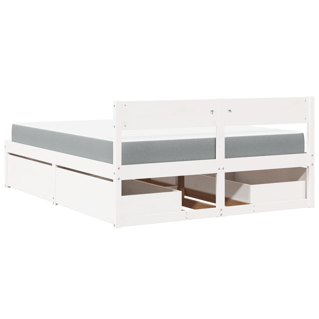 Cama con cajones y colchón madera maciza pino blanca 160x200 cm