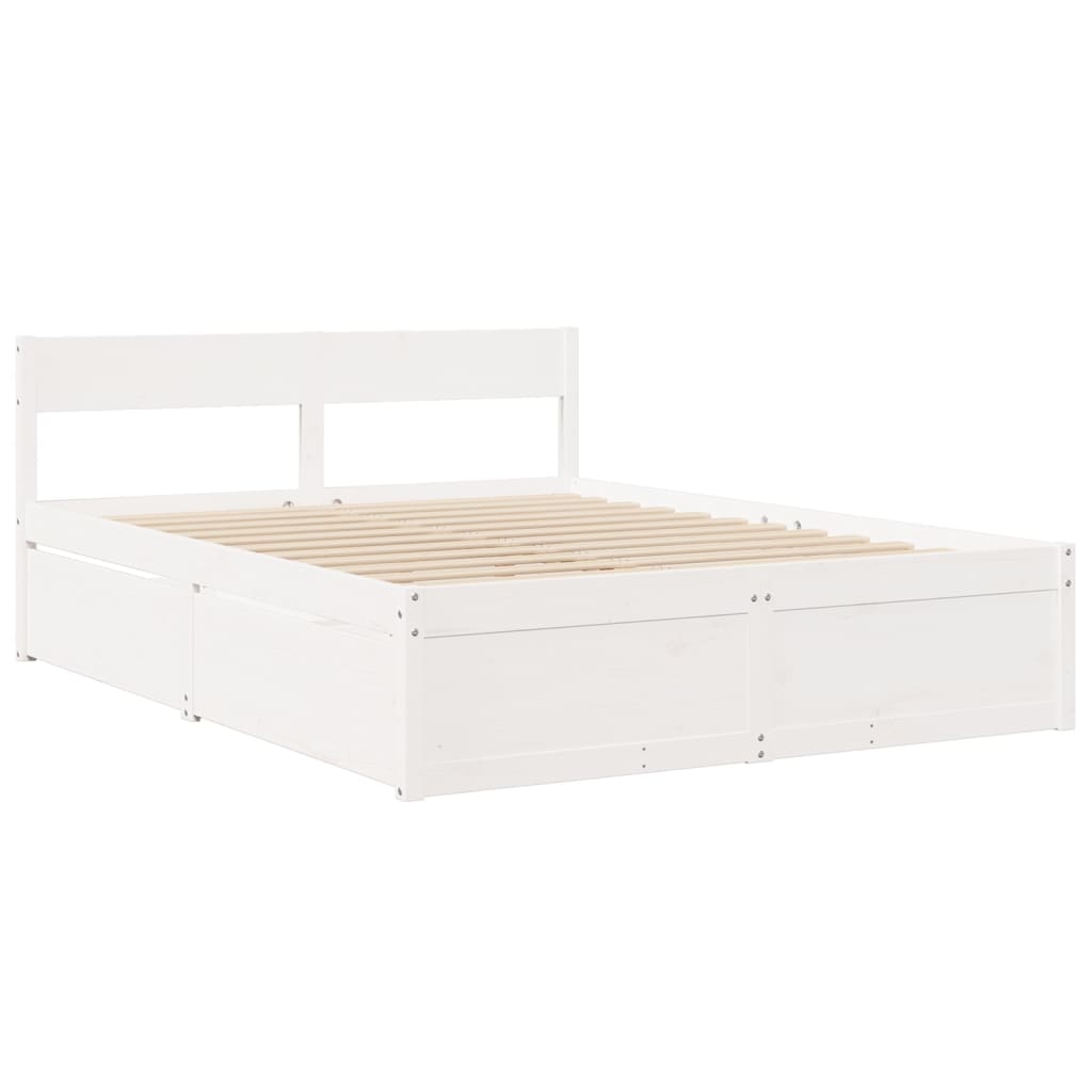 Cama con cajones y colchón madera maciza pino blanca 160x200 cm