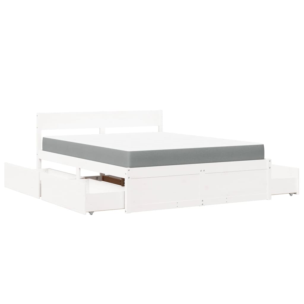 Cama con cajones y colchón madera maciza pino blanca 160x200 cm