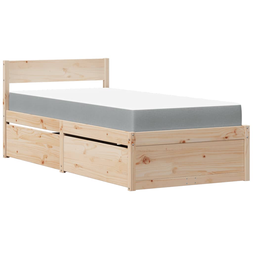 Cama con cajones y colchón madera maciza de pino 100x200 cm