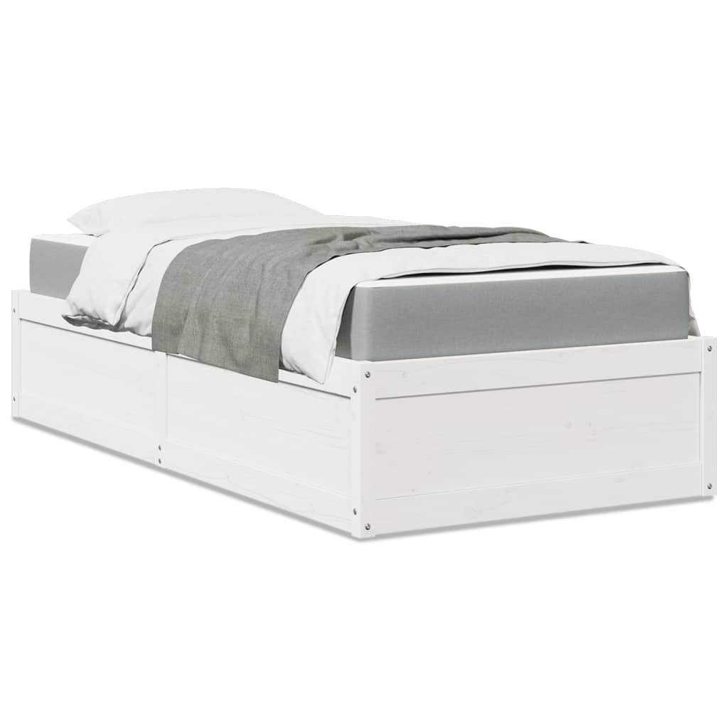 Cama con cajones y colchón madera maciza pino blanca 160x200 cm