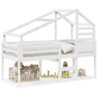 Cama alta com telhado branca madeira maciça pinho branca 90x200 cm