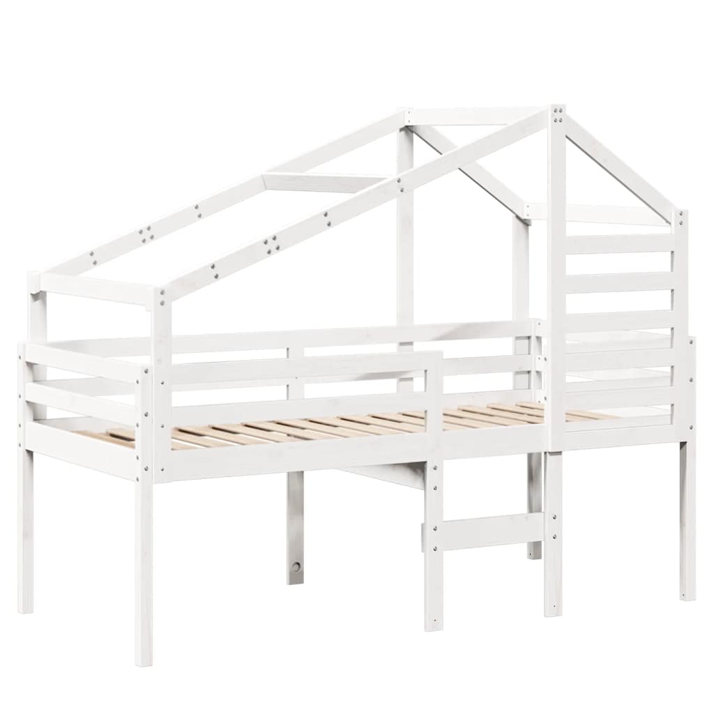 Cama alta com telhado branca madeira maciça pinho branca 90x200 cm