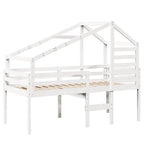 Cama alta com telhado branca madeira maciça pinho branca 90x200 cm