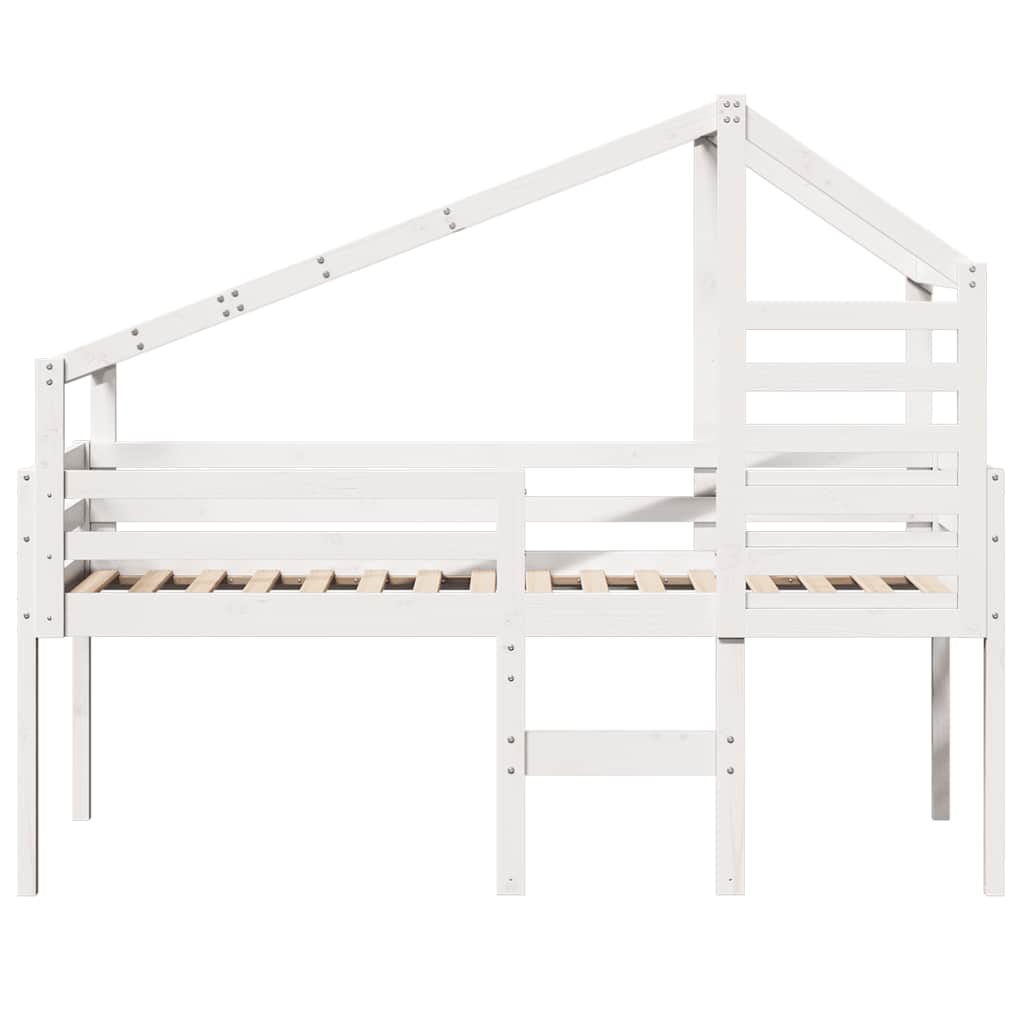 Cama alta com telhado branca madeira maciça pinho branca 90x200 cm