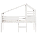 Cama alta com telhado branca madeira maciça pinho branca 90x200 cm