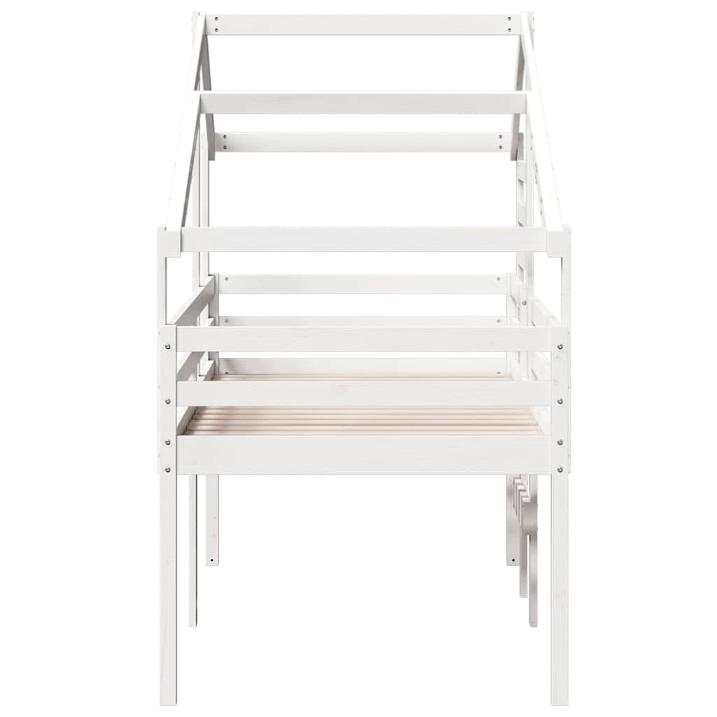 Cama alta com telhado branca madeira maciça pinho branca 90x200 cm