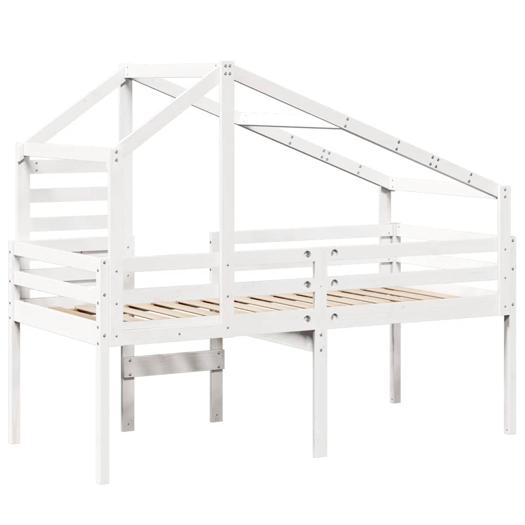 Cama alta com telhado branca madeira maciça pinho branca 90x200 cm