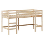 Cama alta com escada e telhado madeira maciça de pinho 80x200 cm