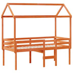 Cama alta com telhado madeira maciça de pinho castanho cera 90x190 cm