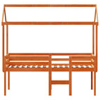 Cama alta com telhado madeira maciça de pinho castanho cera 90x190 cm