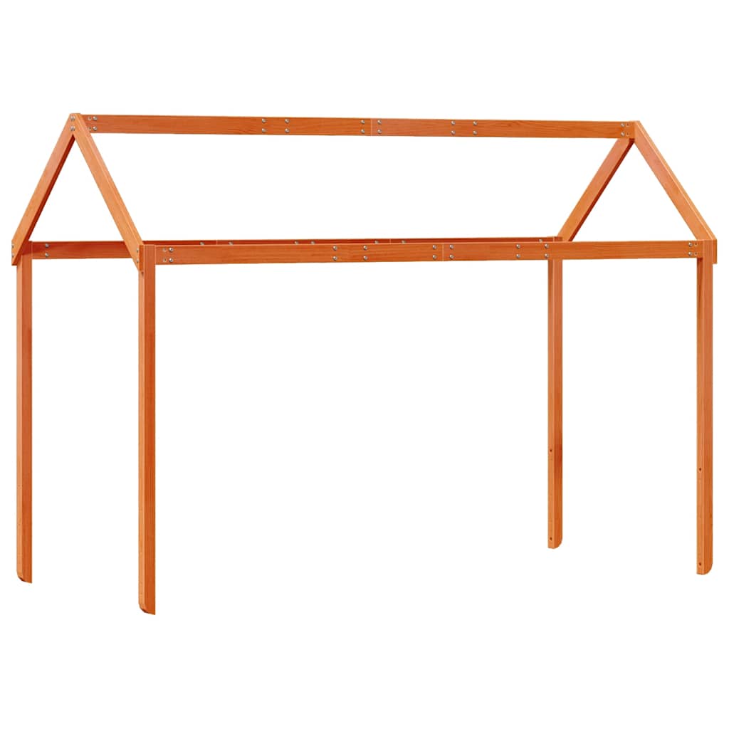 Cama alta com telhado madeira maciça de pinho castanho cera 90x190 cm