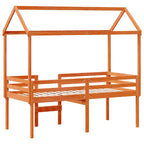 Cama alta com telhado madeira maciça de pinho castanho cera 90x190 cm