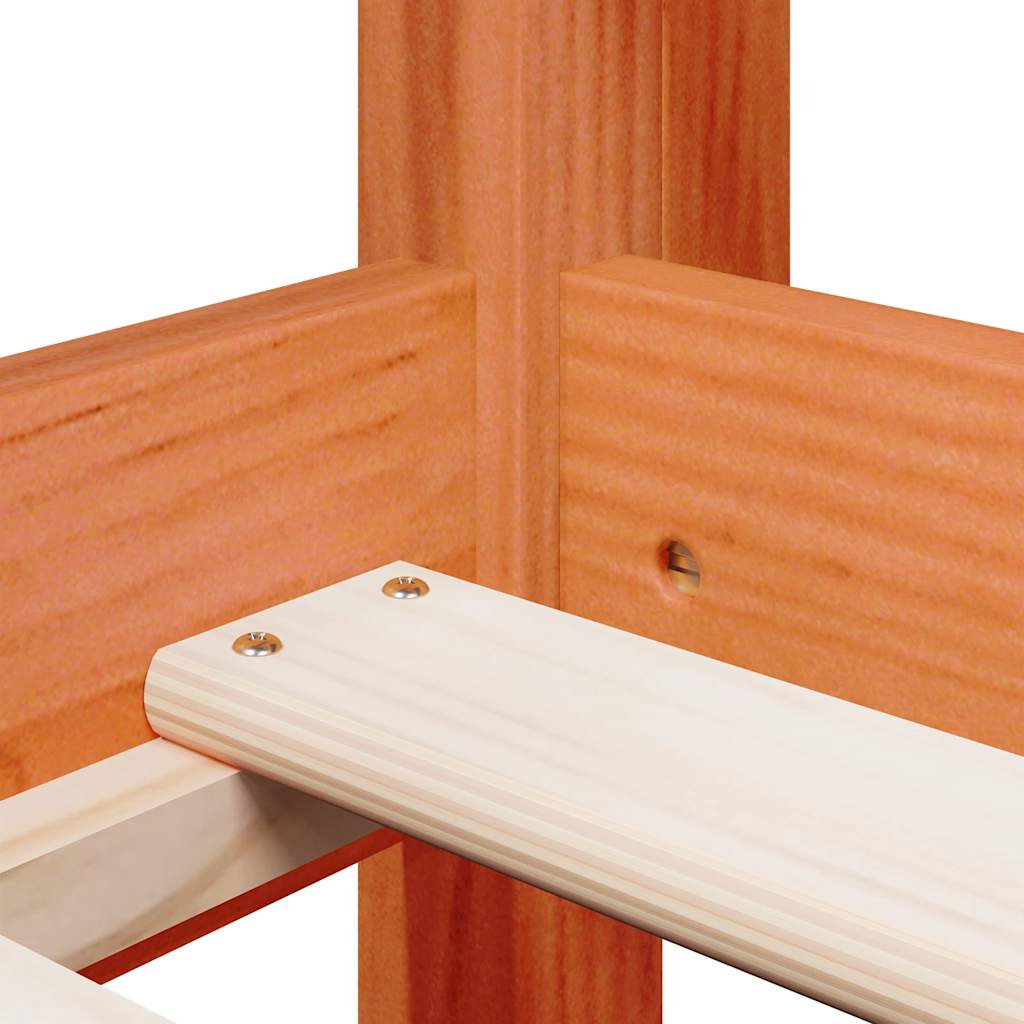 Cama alta com telhado madeira maciça de pinho castanho cera 90x190 cm