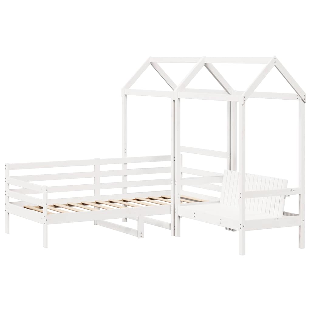 Set de sofá cama con banco y techo madera pino blanco 80x200 cm