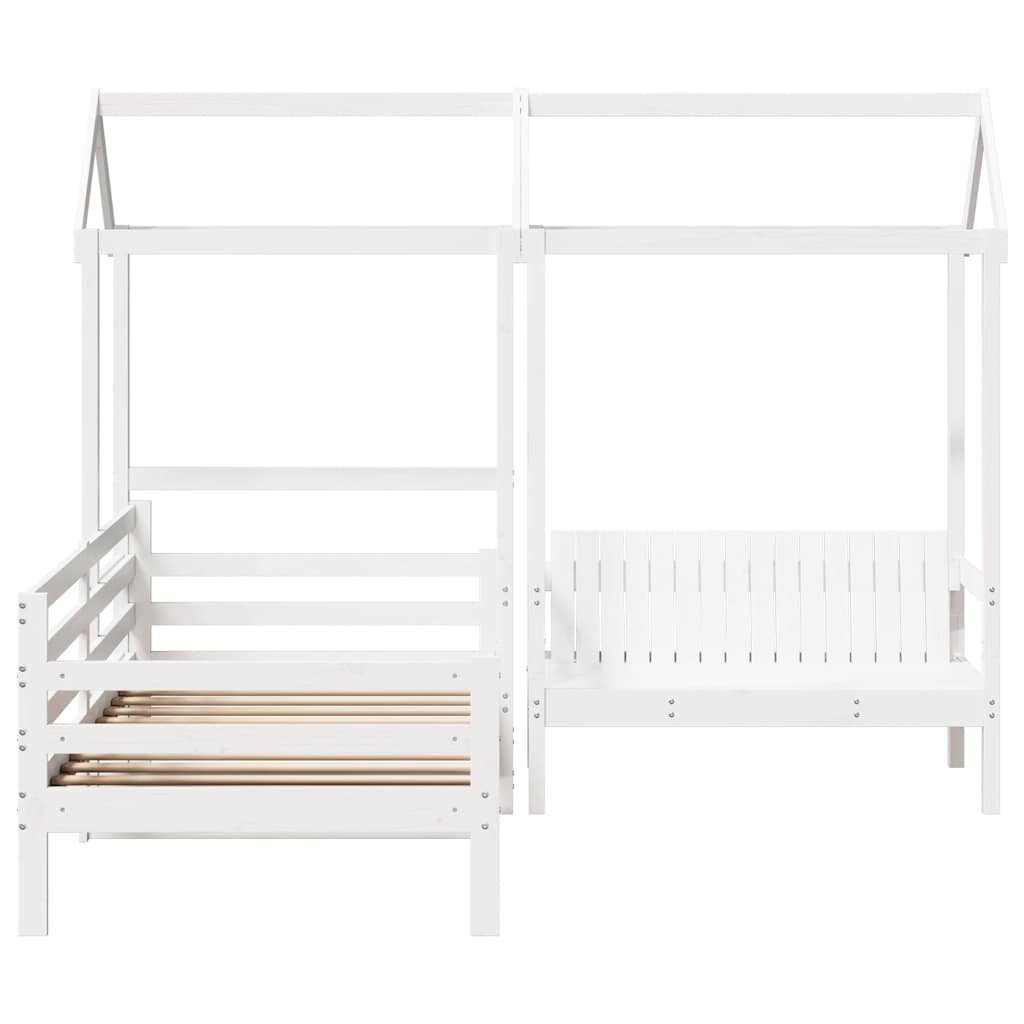Set de sofá cama con banco y techo madera pino blanco 80x200 cm