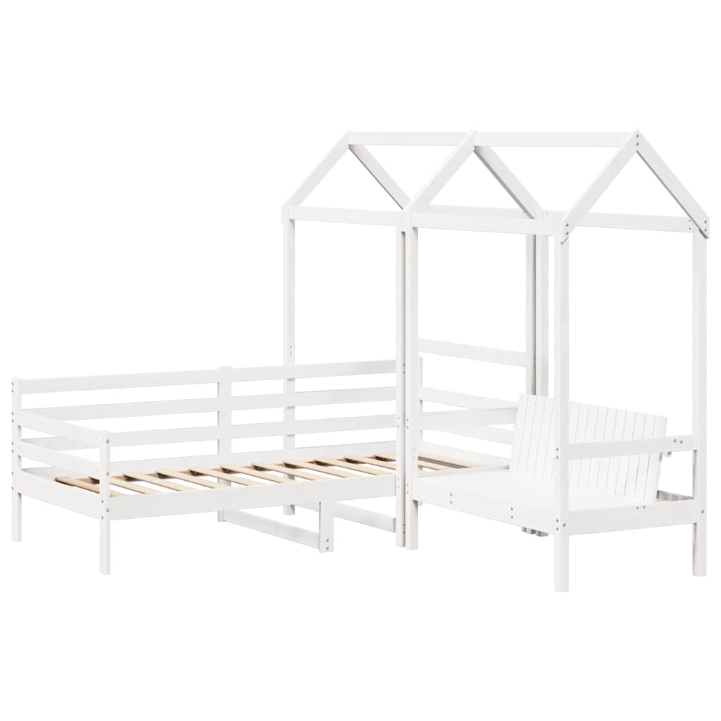 Set de sofá cama con banco y techo madera pino blanco 80x200 cm