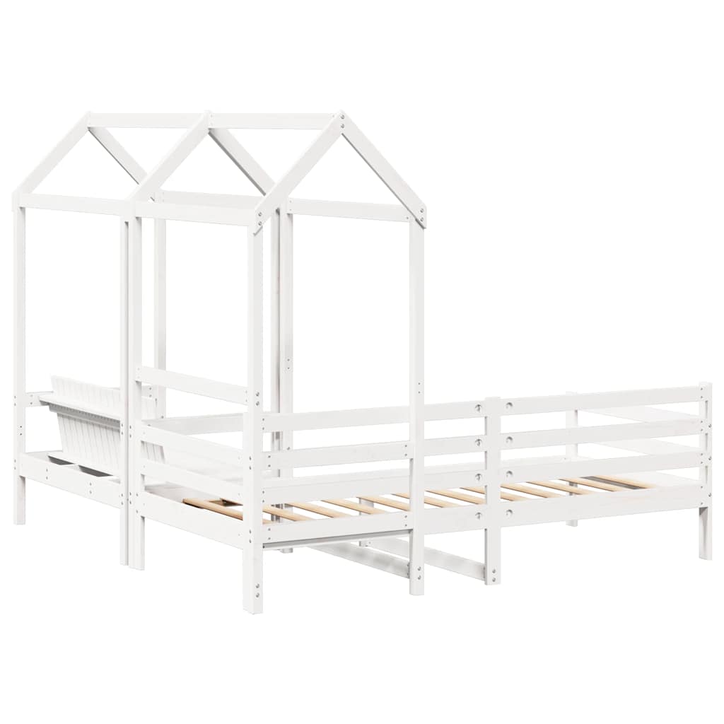 Set de sofá cama con banco y techo madera pino blanco 80x200 cm