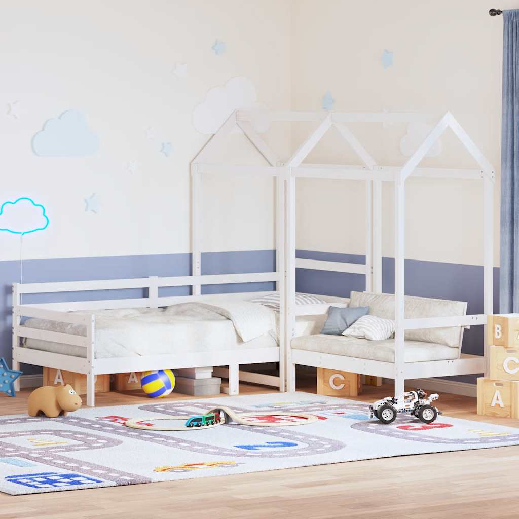 Set de sofá cama con banco y techo madera pino blanco 80x200 cm