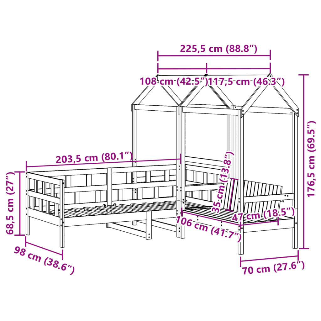Sofá cama con techo madera maciza pino marrón cera 90x200 cm