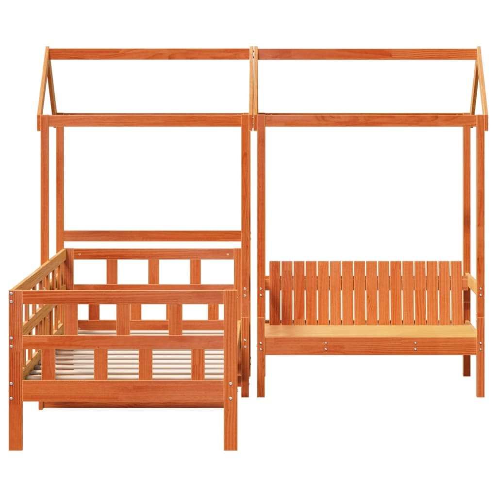 Sofá cama con techo madera maciza pino marrón cera 90x200 cm