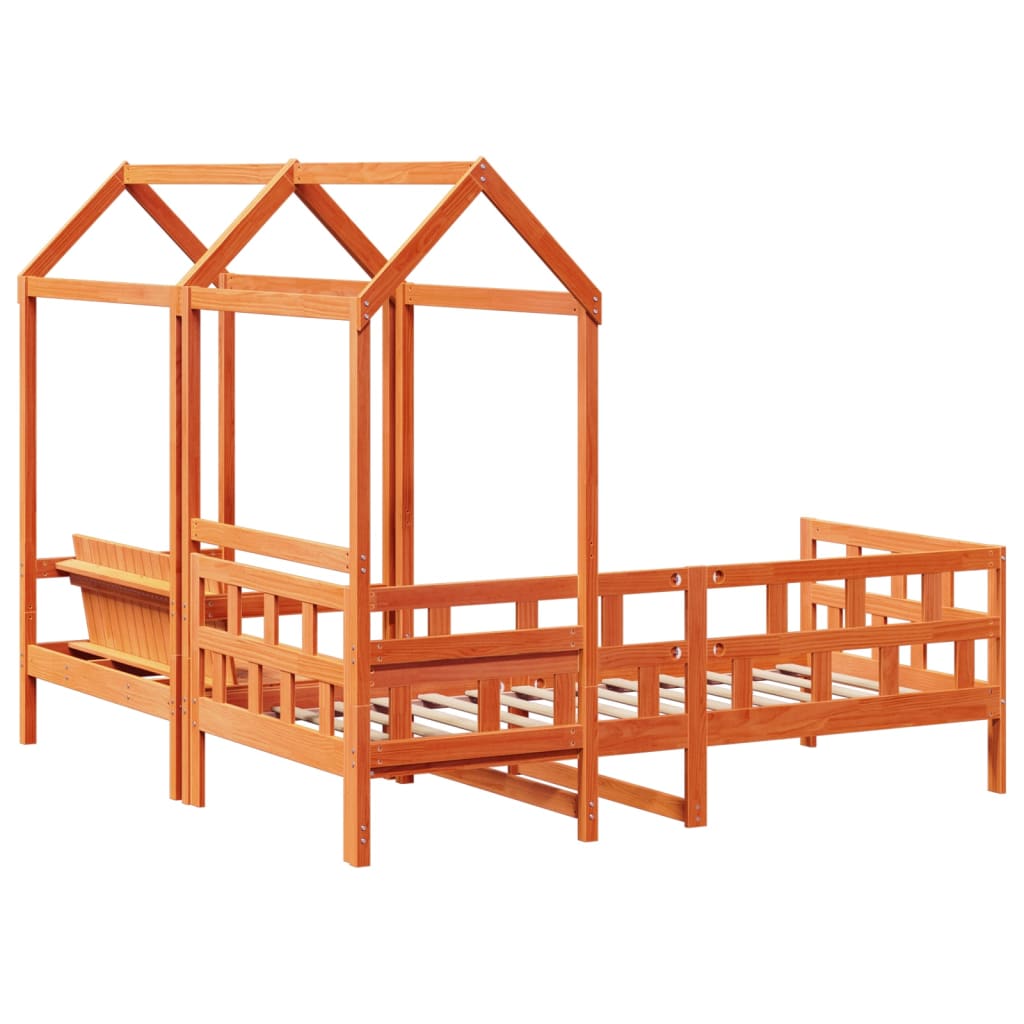 Sofá cama con techo madera maciza pino marrón cera 90x200 cm