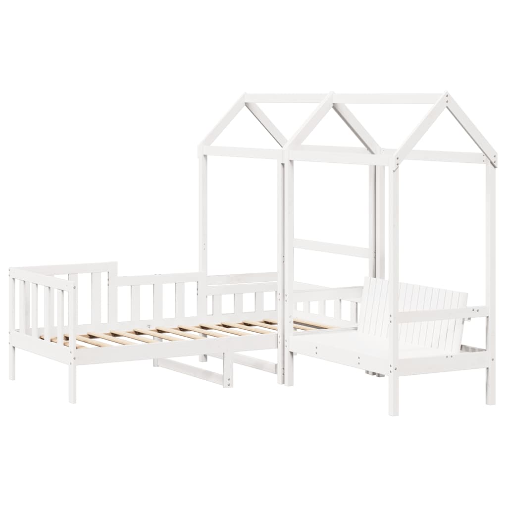 Set de sofá cama con banco y techo madera pino blanco 80x200 cm