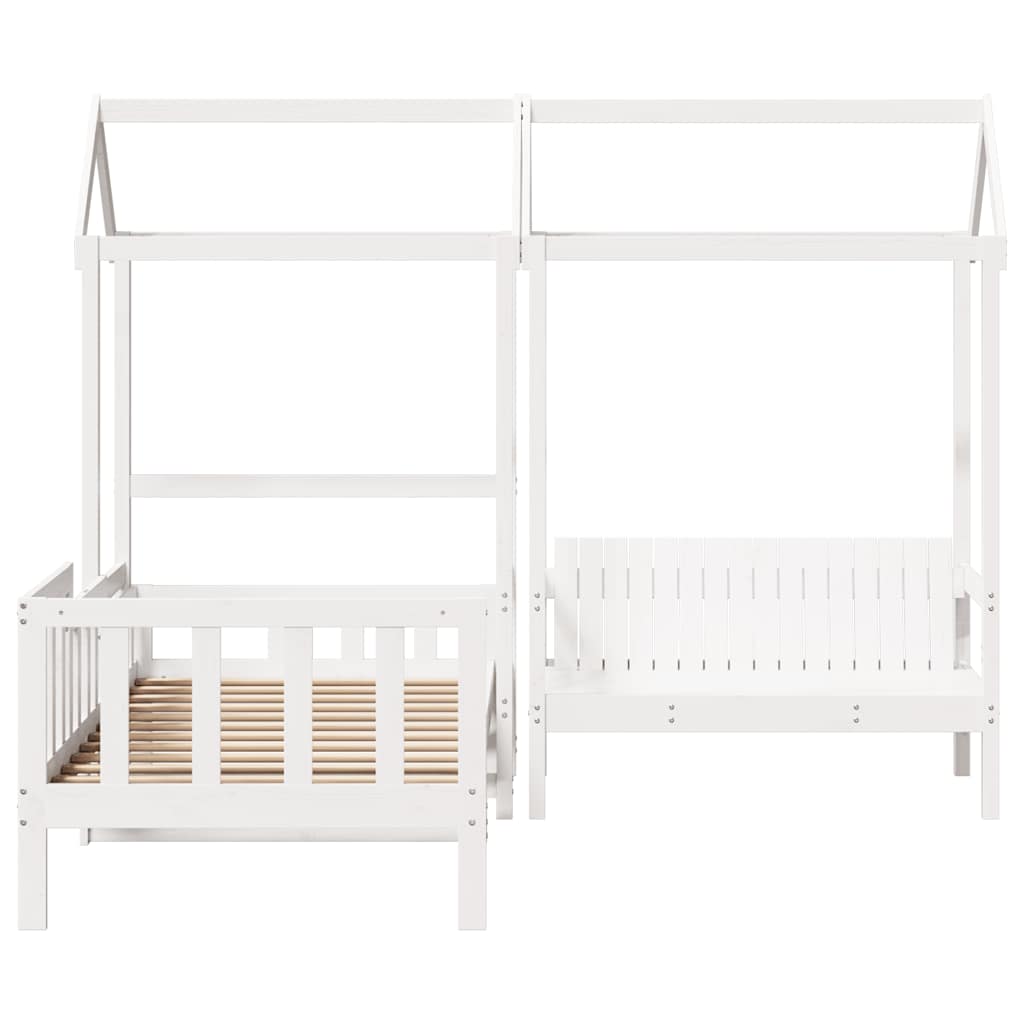 Set de sofá cama con banco y techo madera pino blanco 80x200 cm