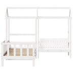 Set de sofá cama con banco y techo madera pino blanco 80x200 cm