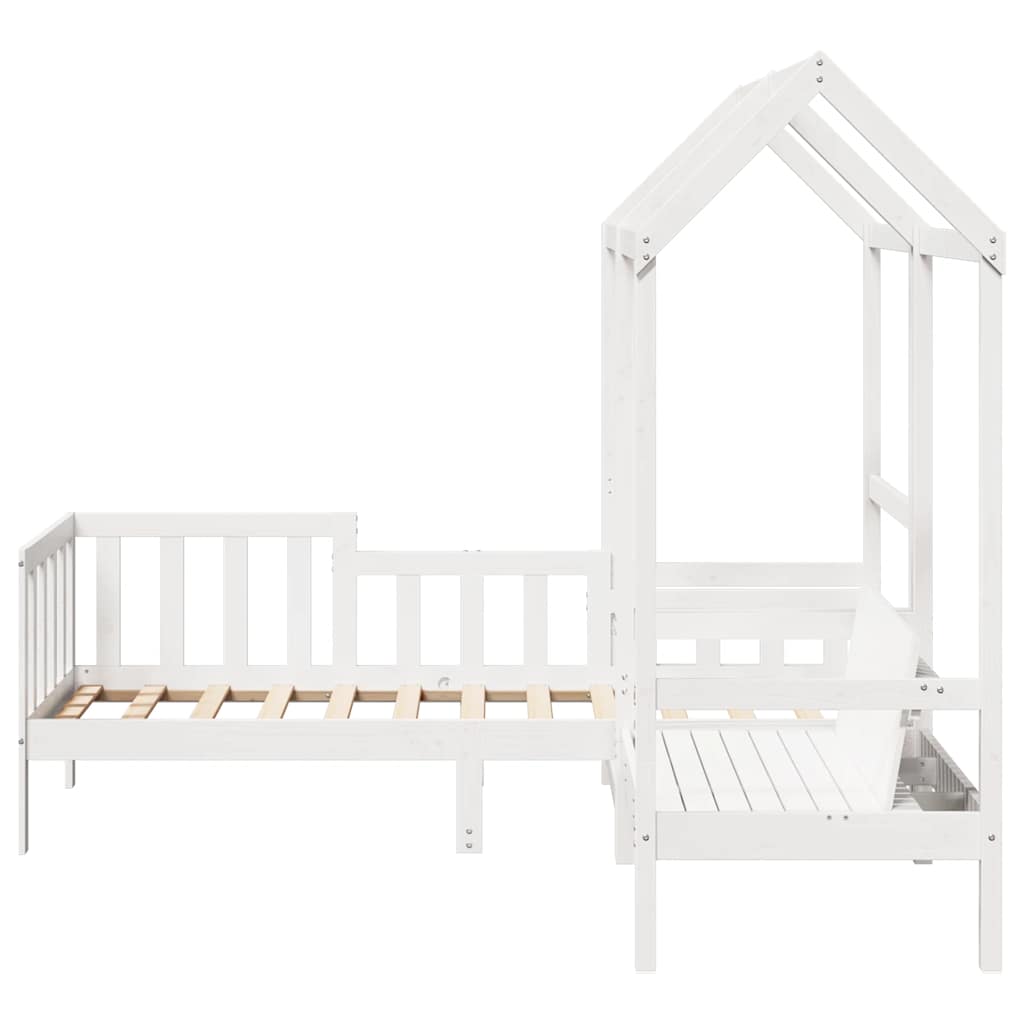 Set de sofá cama con banco y techo madera pino blanco 80x200 cm