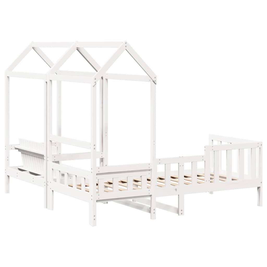 Set de sofá cama con banco y techo madera pino blanco 80x200 cm